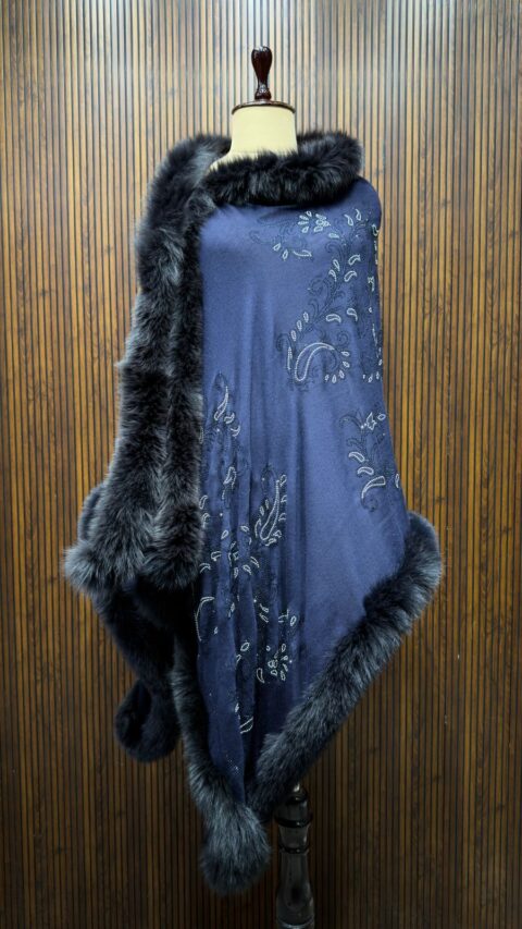 Pashmina Fur Shawl With Allover Paisley Crystal