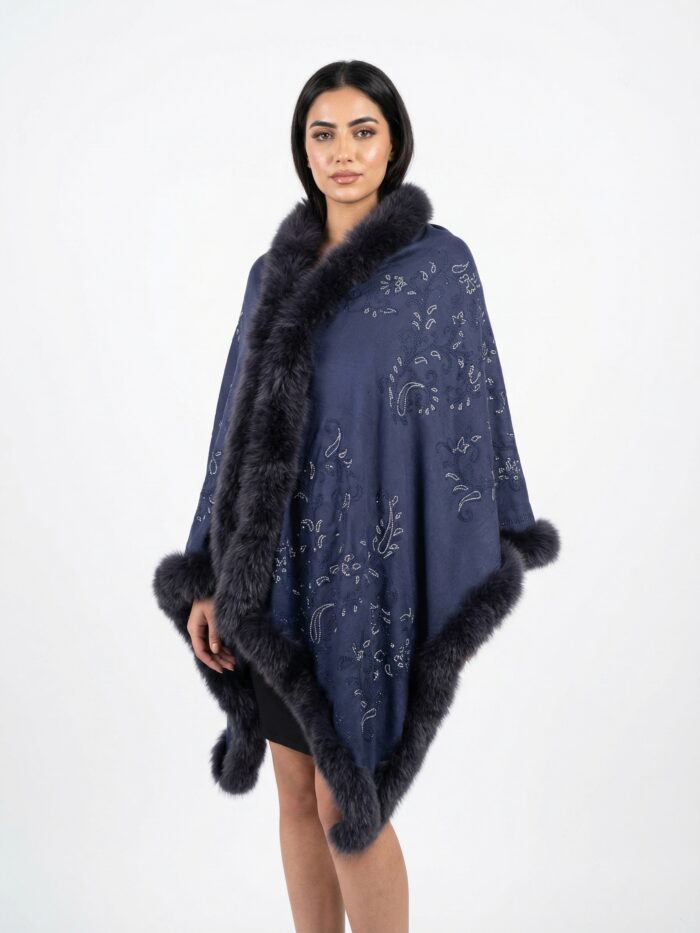 Pashmina Fur Shawl With Allover Paisley Crystal