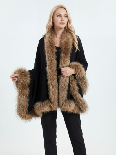 Plain Pashmina Fur Shawl | Black
