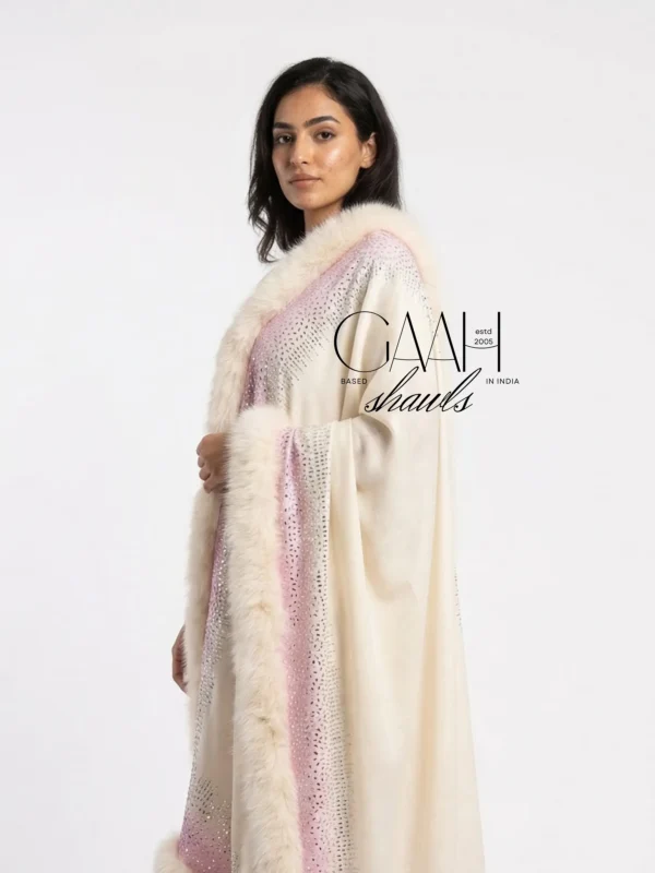 Pashmina Fur Shawl With Scatter Border Swarovski Design