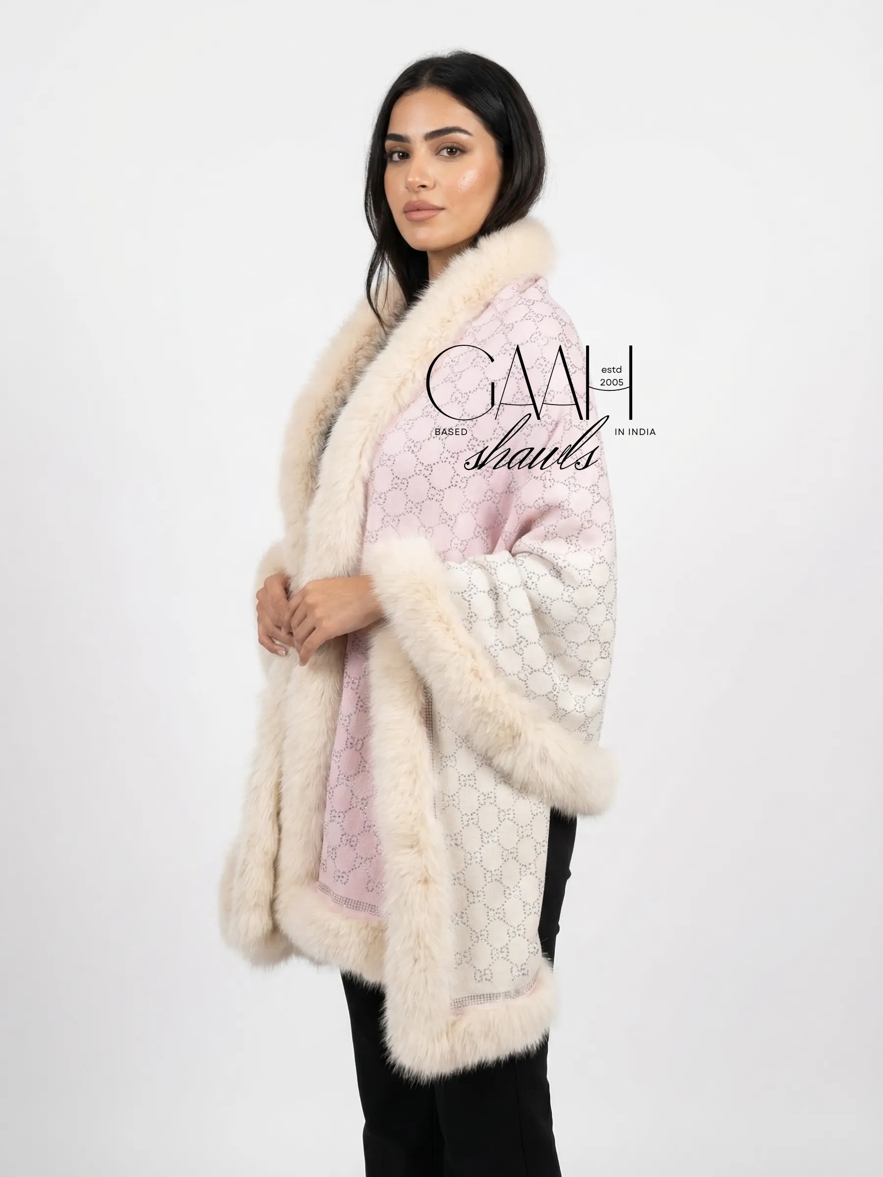 Pashmina Fur Shawl With All-Over Swarovski Design