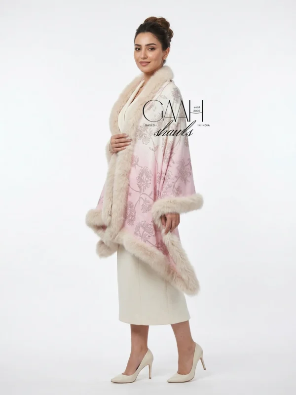 Pashmina Fur Shawl With Allover Floral Crystal Design
