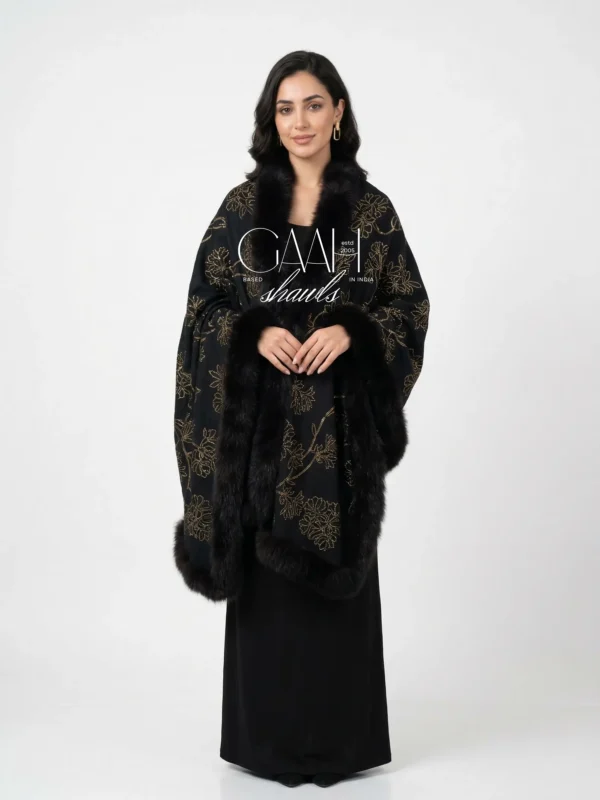 Pashmina Fur Shawl With Allover Floral Crystal Design