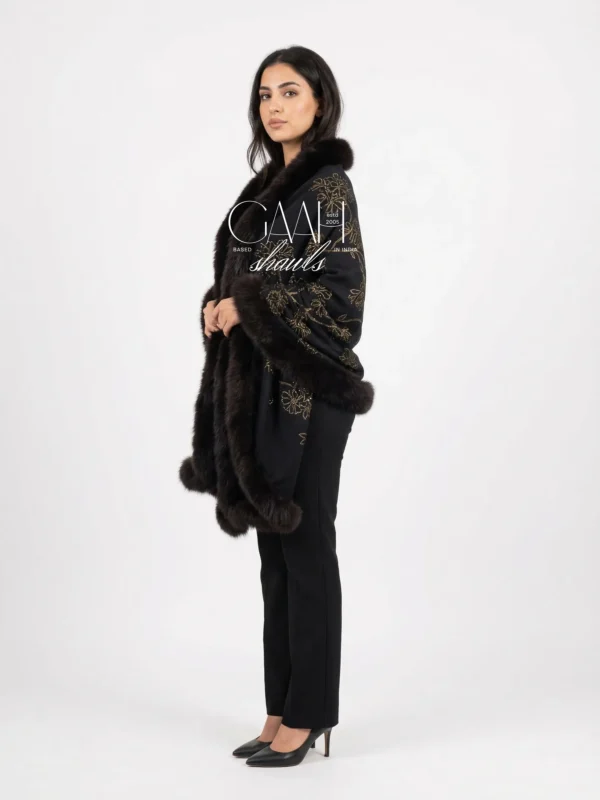 Pashmina Fur Shawl With Allover Floral Crystal Design