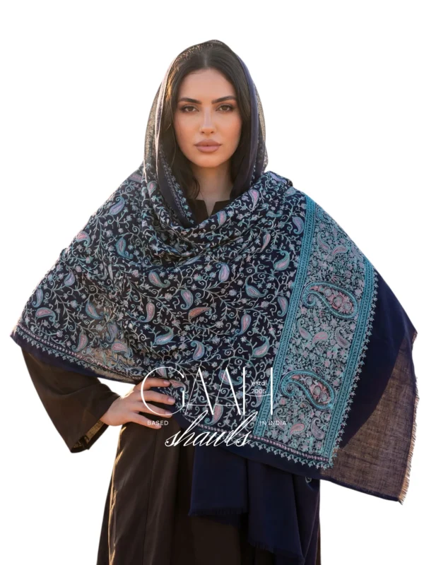 pashmina shawl with intricate aari paisley embroidery