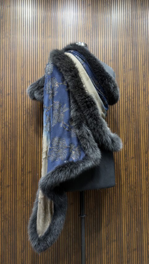 Pashmina Fur Shawl With Allover Floral Crystal Design