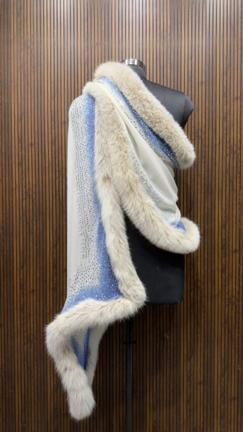 Pashmina Fur Shawl With Scatter Border Swarovski Design