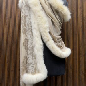 Pashmina Fur Shawl With Border Floral Swarovski Design