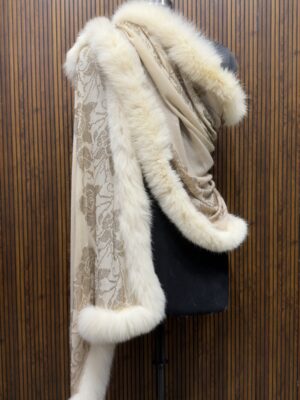 Pashmina Fur Shawl With Border Floral Swarovski Design