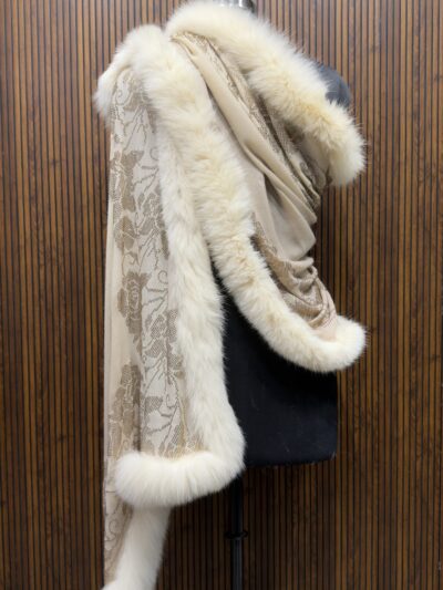 Pashmina Fur Shawl With Border Floral Swarovski Design