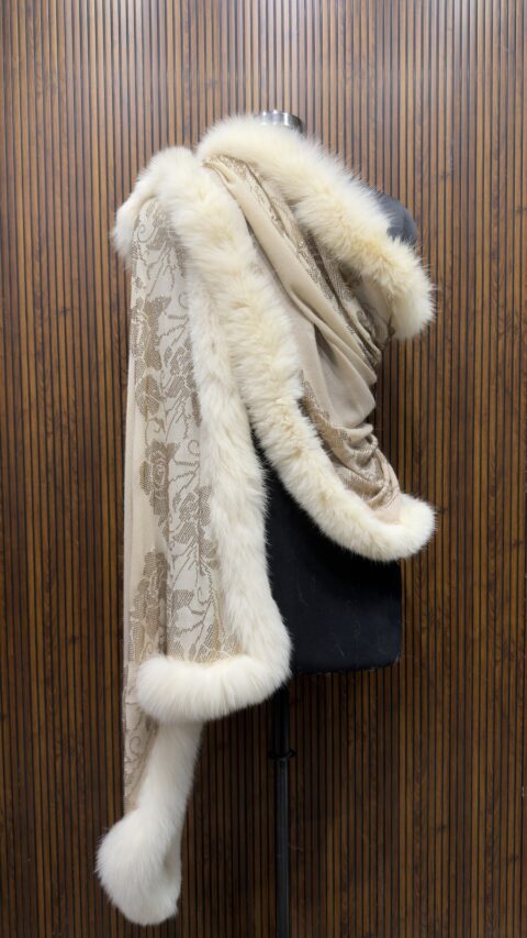 Pashmina Fur Shawl With Border Floral Swarovski Design