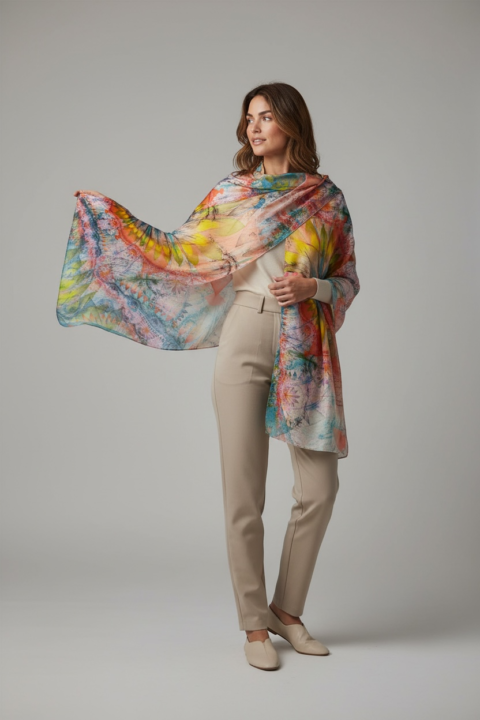 Silk Scarf For Women With Digital Print