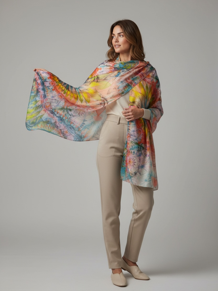 Silk Scarf For Women With Digital Print