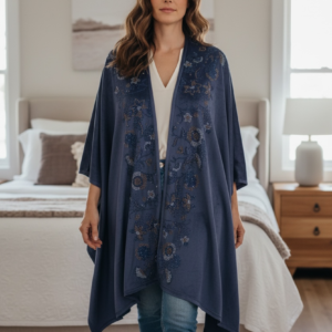 Womens Velvet Cape Shawl With Crystal Floral Design