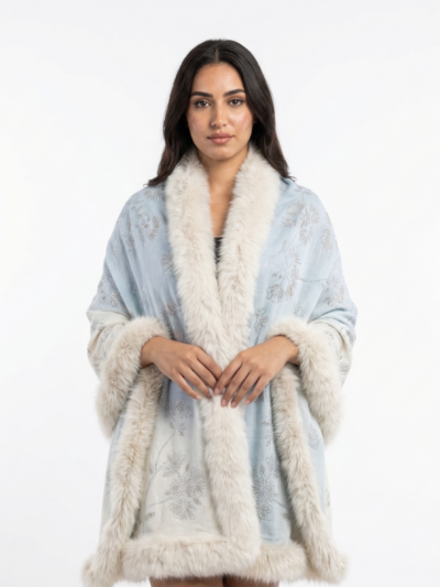 Pashmina Fur Shawl With Allover Lotus Crystal Design