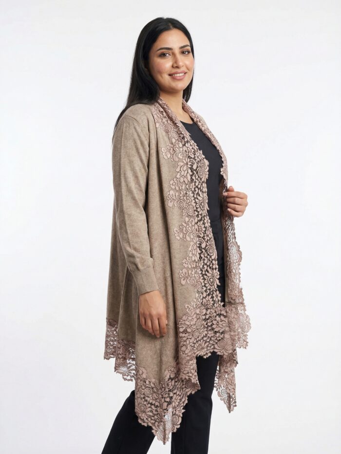 cashmere knitted women's shrug with border french lace (free size)