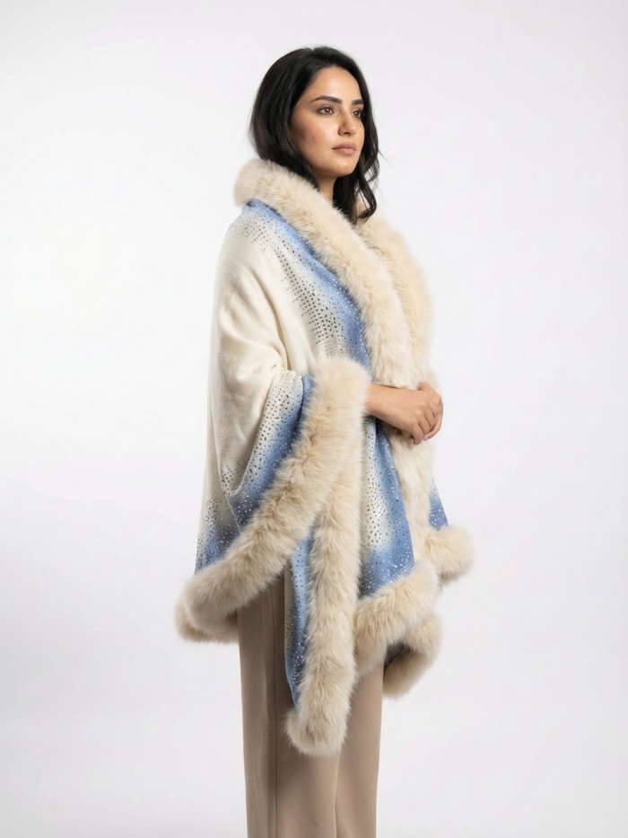 Pashmina Fur Shawl With Scatter Border Swarovski Design