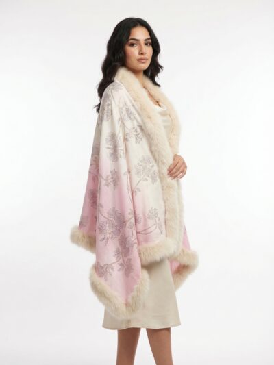 Pashmina Fur Shawl With Allover Floral Crystal Design