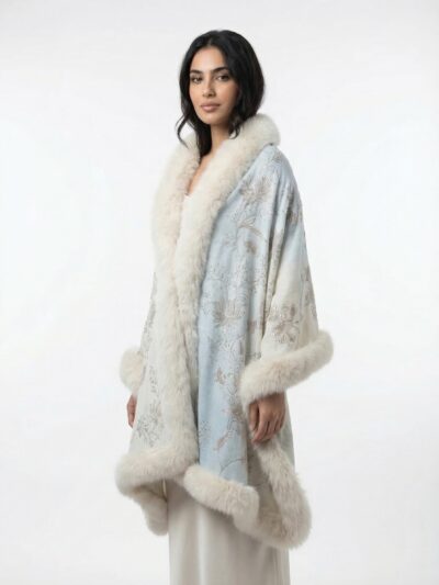 Pashmina Fur Shawl With Allover Lotus Crystal Design