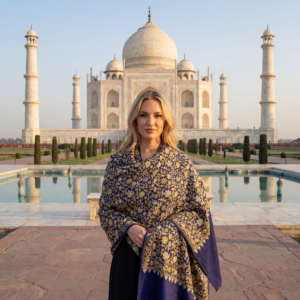 Royal Indigo Kashmiri Pashmina Shawl with Heavy Aari Embroidery