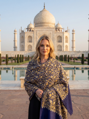 Royal Indigo Kashmiri Pashmina Shawl with Heavy Aari Embroidery