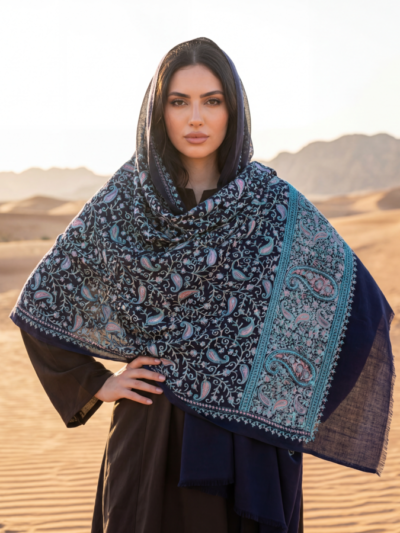 Pashmina Shawl with Intricate Aari Paisley Embroidery