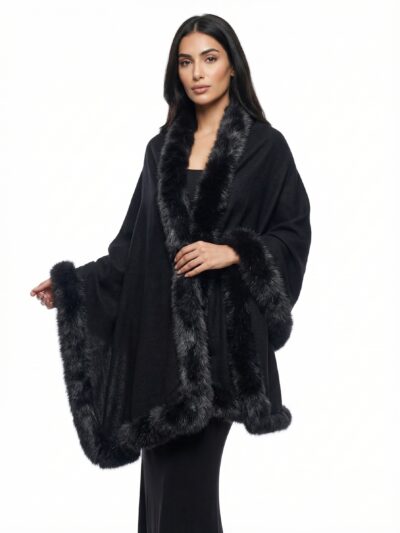 Women’s Pashmina Shawl with Four-Side Fox Fur Trim
