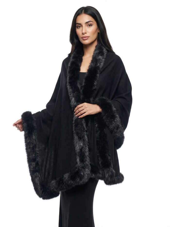 Women’s Pashmina Shawl with Four-Side Fox Fur Trim