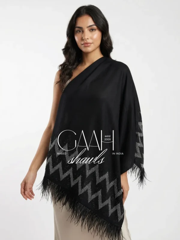 Swarovski Zig Zag Pashmina Shawl with Feather Trim