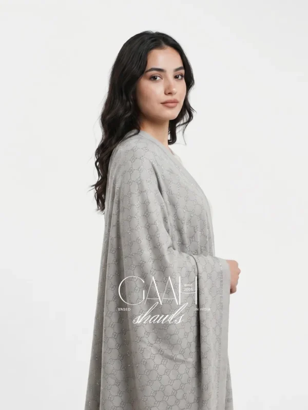 Dove Grey Pashmina Shawl with All-Over Swarovski Embellishments