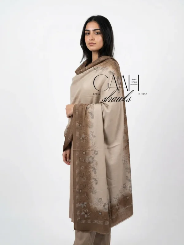 Pashmina Shawl With Floral Swarovski Border Design