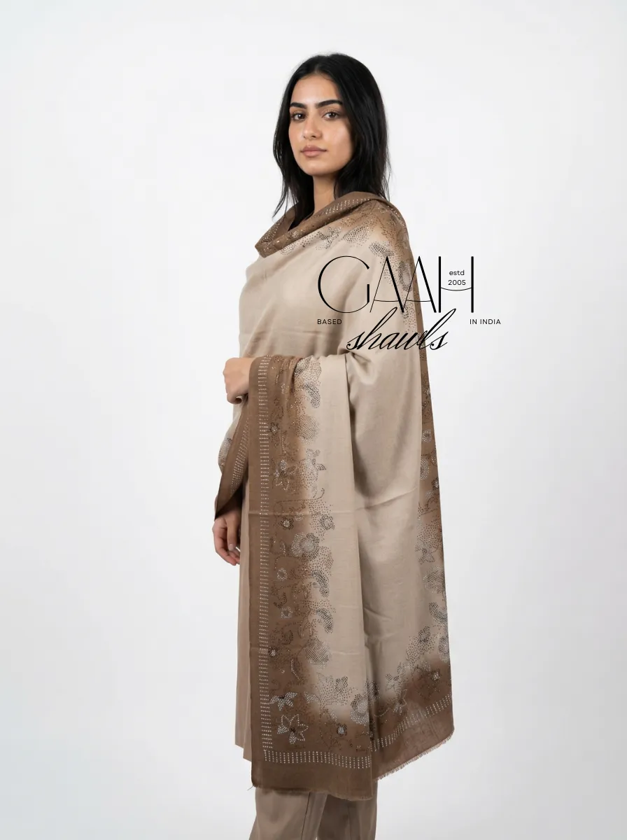 Pashmina Shawl With Floral Swarovski Border Design