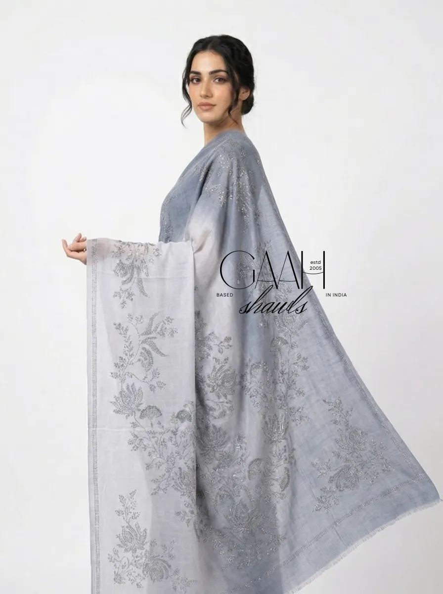 Pashmina Shawl Embedded With Floral Swarovski Pashmina Shawl Embedded With Floral Swarovski