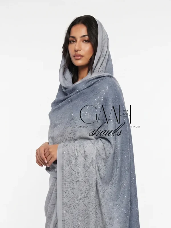 All-Over Swarovski Pashmina Shawl - Steel Mist Ombre Colour