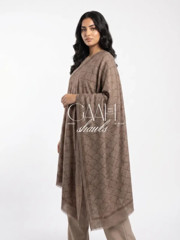 Mocha Pashmina Shawl with All-Over Spiral Swarovski