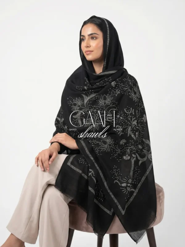 Pashmina Shawl with Lotus Swarovski Embellishments All-Over