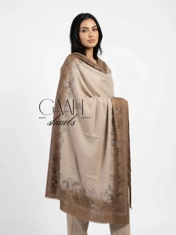 Pashmina Shawl With Floral Swarovski Border Design
