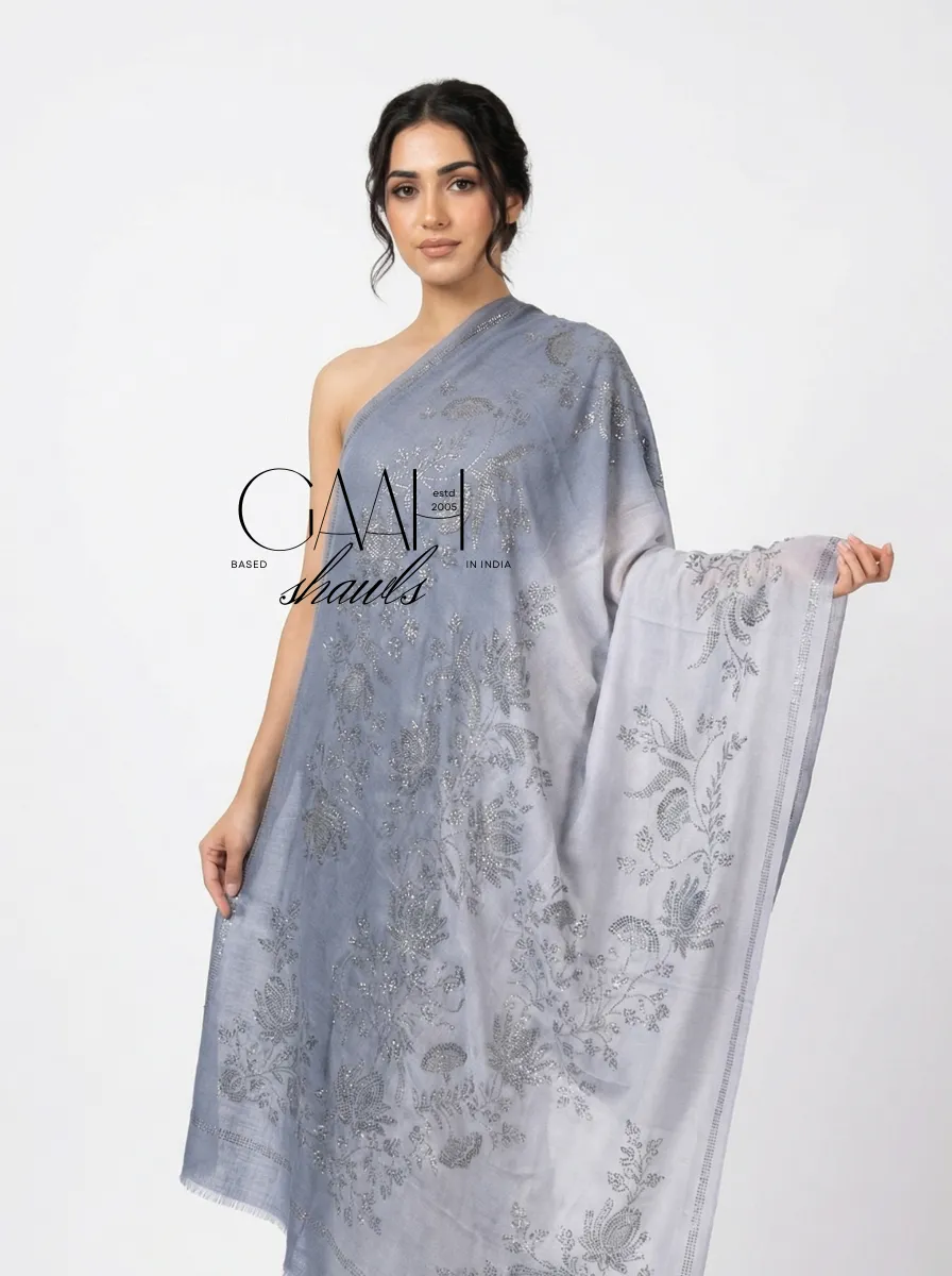 Pashmina Shawl Embedded With Floral Swarovski Pashmina Shawl Embedded With Floral Swarovski