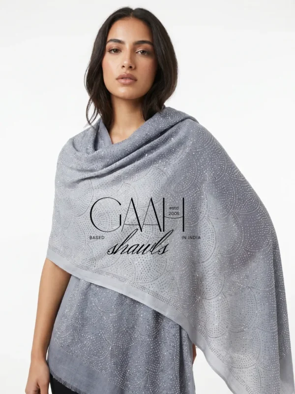 All-Over Swarovski Pashmina Shawl - Steel Mist Ombre Colour