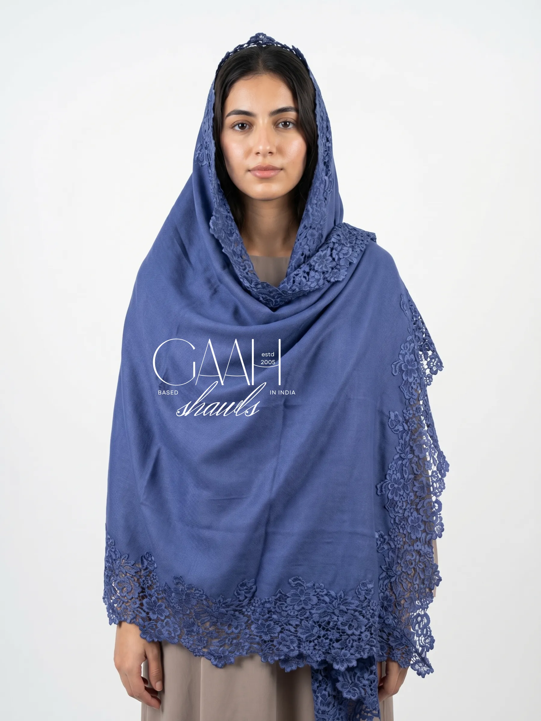 Pashmina Shawl With Intricate Lace Borders Pashmina Shawl With Intricate Lace Borders