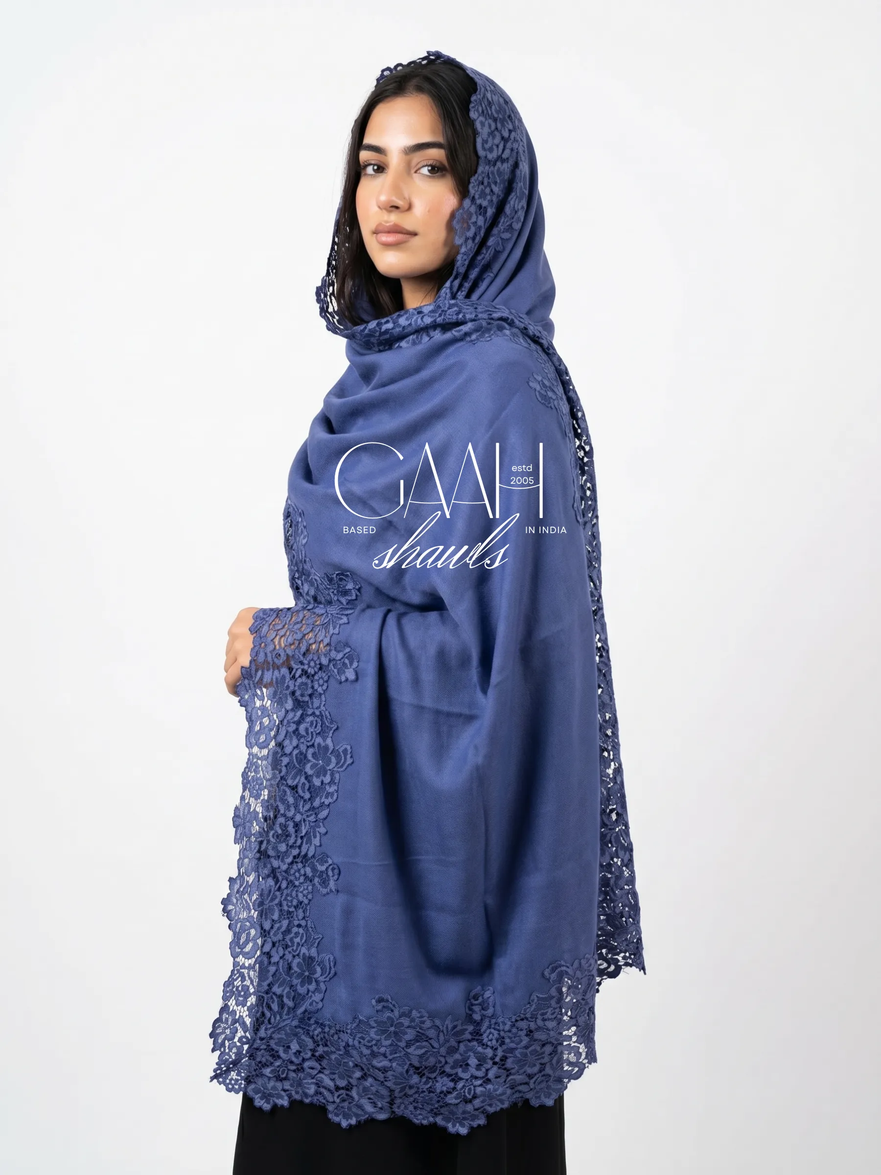 Pashmina Shawl With Intricate Lace Borders Pashmina Shawl With Intricate Lace Borders