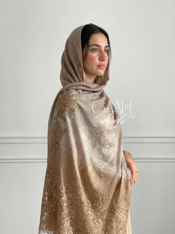 Champagne Gold Ombre Swarovski Lace Pashmina Shawl