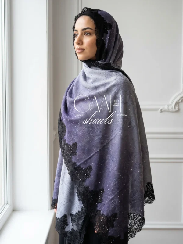 Printed Ombre Swarovski Lace Pashmina Shawl