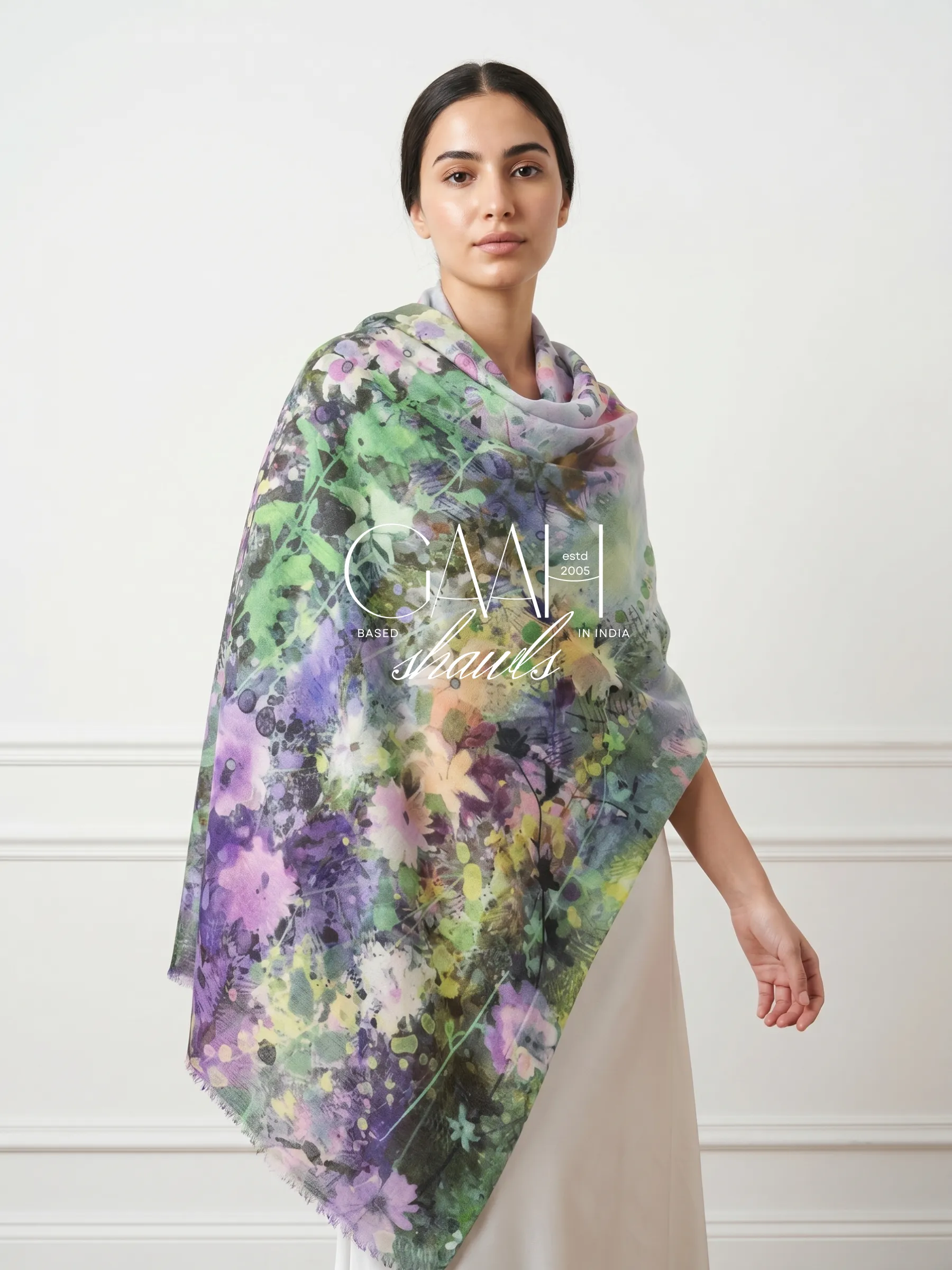 Multicolored Digital Printed Cashmere Shawl