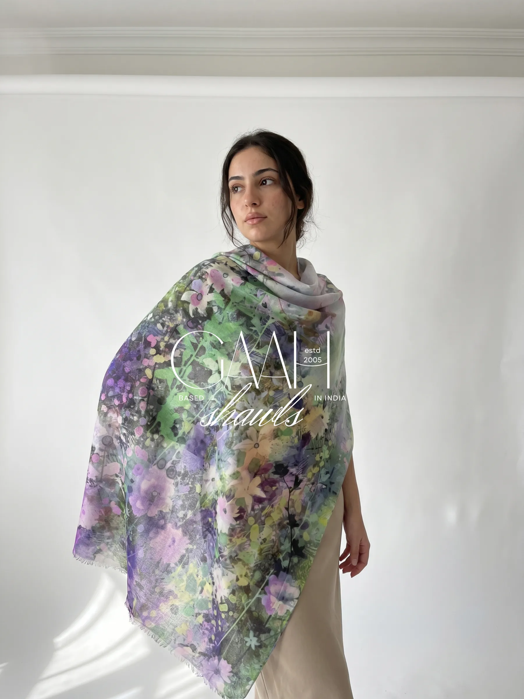 Multicolored Digital Printed Cashmere Shawl