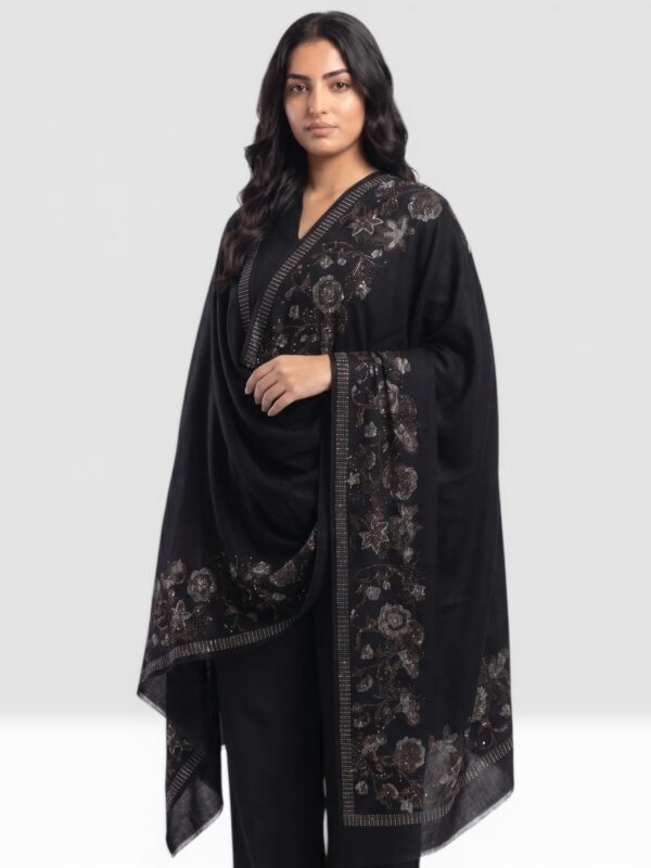 Pashmina Shawl With Floral Swarovski Border Design