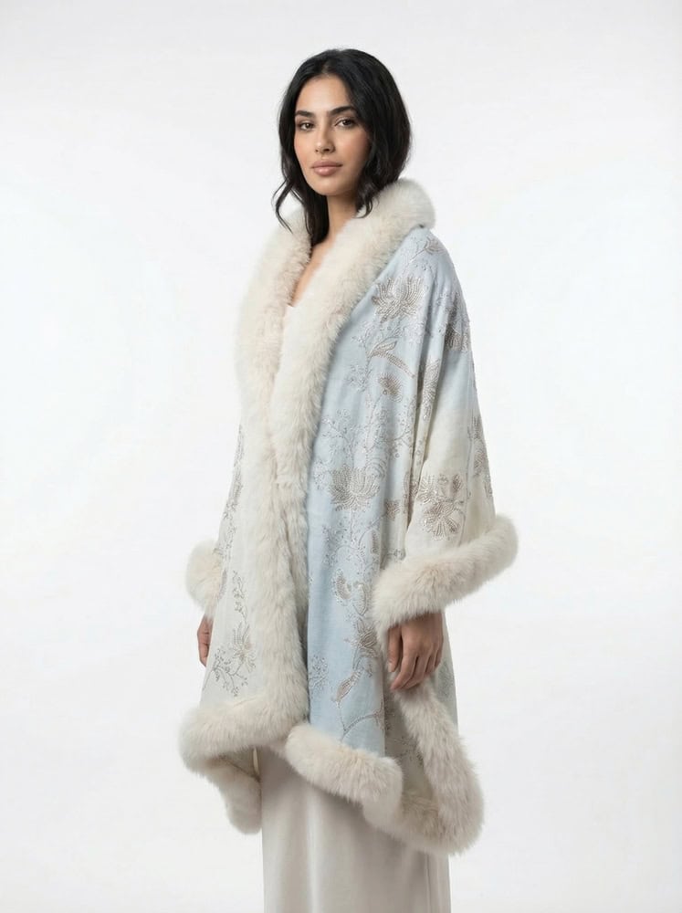 Pashmina Fur Shawl With Allover Lotus Crystal Design