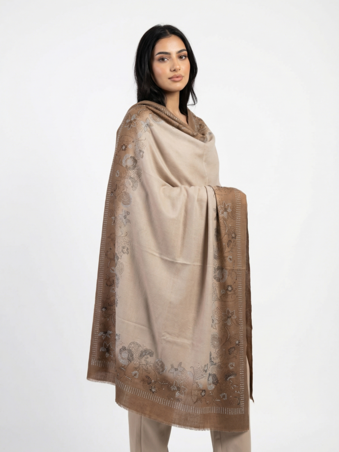 Pashmina Shawl With Floral Swarovski Border Design