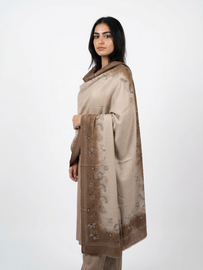 Pashmina Shawl With Floral Swarovski Border Design