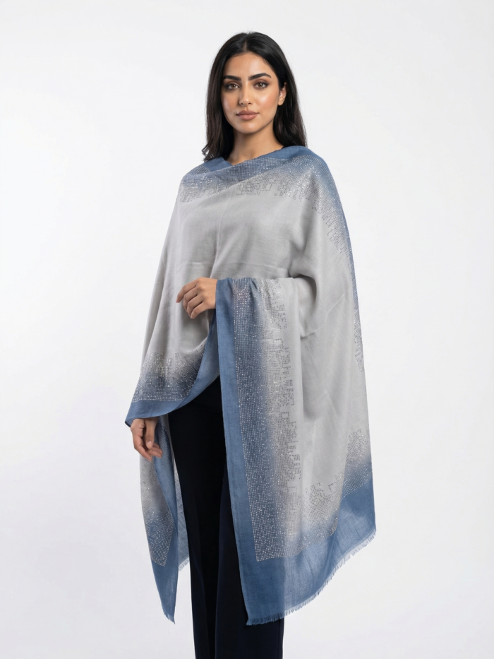 Pashmina Shawl With Pixel Fade Swarovski Border